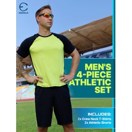 Essenclo Mens Clothing Sets Tagless Loose Athletic Performance Crew Neck T-Shirt and Short Outfits Size S-3X (4 Piece Set) - Set-2 - M