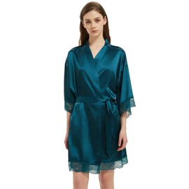 Kihnop Women's Satin Robe Silk Robe Lace Bridal Robes for Bride Bridesmaid Robes Silky Bathrobe Getting Ready Sleepwear
