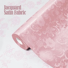 KKJIAF Light Pink Satin Jacquard Fabric 5 Yard, 60 Inch Wide Shiny Cloth, Sunflower Pattern Silky Brocade for Tablecloth, Table Runner, Napkins, Dress, Bedding Sheet, DIY Crafts