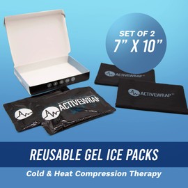 Ice Packs for Injuries Reusable, Hot Cold Packs for Pain Relief, First Aid & Injury Recovery. Includes 2 individual pack covers for use in ActiveWrap Knee,Shoulder & Back Ice Wraps Large, 7x 10 inches