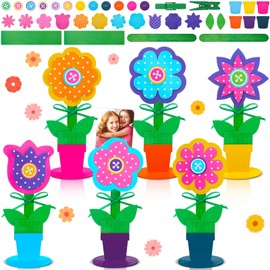 Silipull 30 Sets Mother Day Crafts for Kids Flower Recipe or Picture Holder Craft Kit Flower Kids Classroom Crafts with Wooden Sticks Flowerpot Ribbon Crafts DIY for Family School Activity