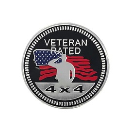 Veteran Badge Rated Car Emblem, 4 x 4 3D Metal Car Badge Decals Stickers Round Emblem Decals, Auto Exterior Emblems Badge Compatible with Vehicles Trucks SUV RV (Veteran Rated)
