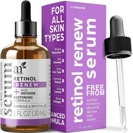 Art Naturals Suero de retinol mejorado 2,5 con 20 de vitamina C y cido hialurnico 1 oz, el mejor suero antiarrugas y antienvejecimiento para rostro y 