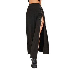GothDark Women's Sexy Black High Waist Flowy Side Split A Line Y2K Night Out Summer Casual Long Gothic Skirts