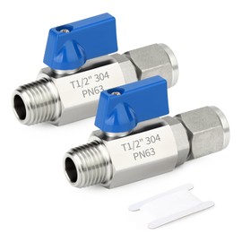 TAISHER 2PCS 304 Stainless Steel Compression Mini Ball Valve Shut Off Switch, 1/2" Tube OD x 1/2" NPT Male