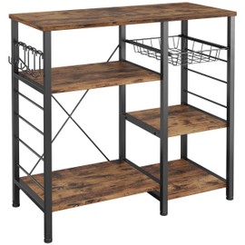 IRONCK Industrial Kitchen Baker’s Rack, Kitchen Island Utility Storage Shelf, Coffee Bar Microwave Stand with 6 Hooks, Metal Frame, Simple Assembly, Vintage Brown
