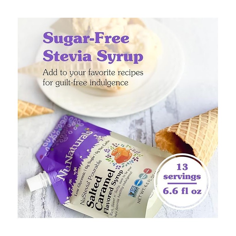 NuNaturals Pourable Maple, Caramel, Chocolate Stevia Syrup, Sugar-Free Syrup 6.6oz