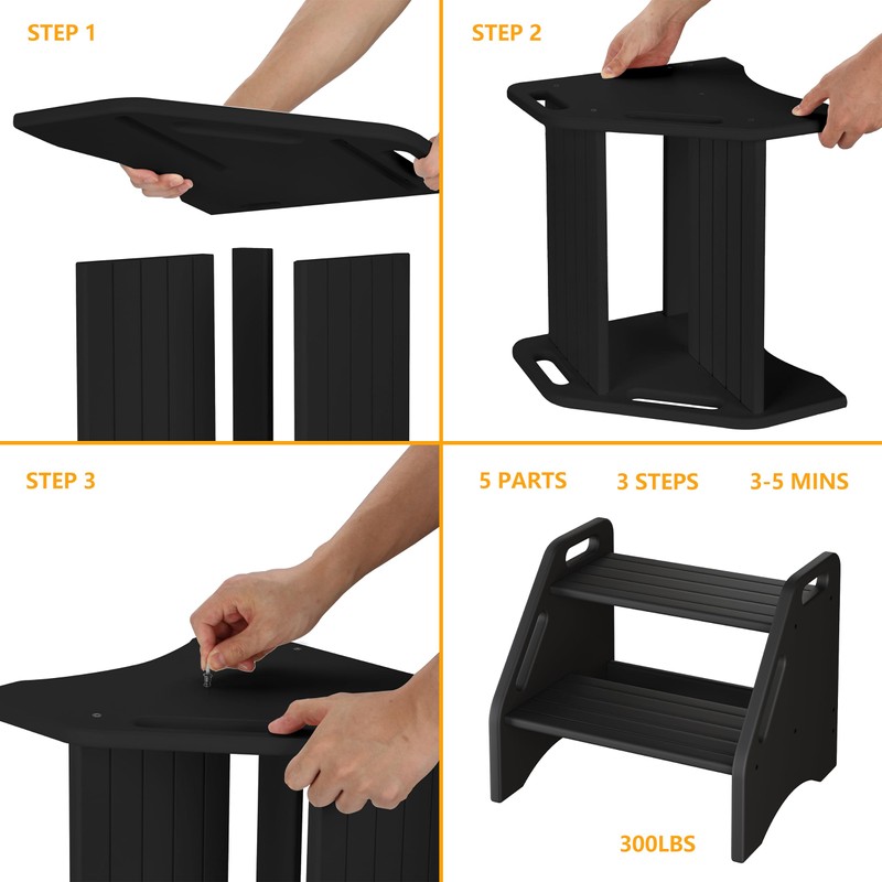 AMBIRD Wooden Step Stool, Two Step Stools 300 lbs Capacity