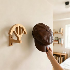 Wooden Cowboy Hat Stand, Wall Mount Adjustable Hat Holder with 4-Speed Positioning, Shape-Saving Design, Rustic Decor for Entryway/Bedroomnatural wood color