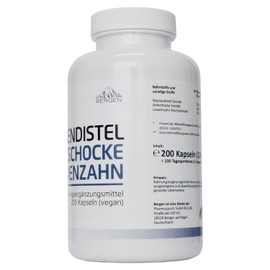 Bergen Milk Thistle Artichoke Dandelion Complex High Dose with 80% Silymarin. 200 Vegan Capsules without Additives