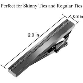 Tie Clip for Men Black, 2 Inch Tie Bar Tie Pins and Clips for Regular Tie, Unique Men Tie Clip Tie Clasp Silver Suitable for Wedding Anniversary, Business Professional, Father's Day Gift