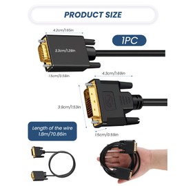 Times Mark Active DVI-D to VGA 1.8 Meter Cable, 1080P Gold-Plated Port Male to Male, Active DVI-D to VGA Cord Compatible with PC Laptop Monitor Projector Laptop, Desktop, Computer, Monitor