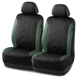 PIC AUTO Car Seat Cover, Piping Leather Front Seat Cover for Cars, Black & Green Two-Tone Luxury Leather, Universal Fit, Durable, Airbag Compatible, Suitable for SUVs, Trucks, Sedans, and Vehicles