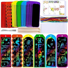 Winlyn 48 Sets 6 Styles Magic Color Scratch Bookmarks Craft Kits Rainbow Scratch Paper Art Sets for Kids Students Party Favors DIY Bookmarks Bulk with Scratching Tools Ribbons for Classroom Activities