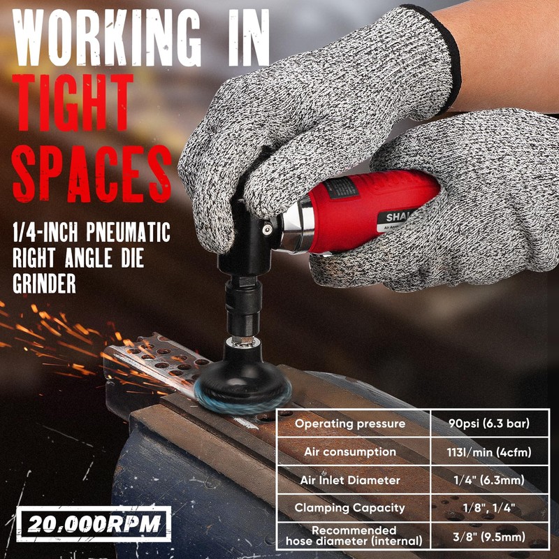 SHALL Right Angle Die Grinder, 90 Degree, 1/4" & 1/8"