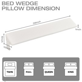Twin Bed Wedge Pillow Headboard & Mattress Gap Filler, Long Triangle Edge Corner Pillows 10x6x76in, Dense Foam, White, with Pockets – Prevents Pillow/Toy Drops, Bed Accessories Home Collection