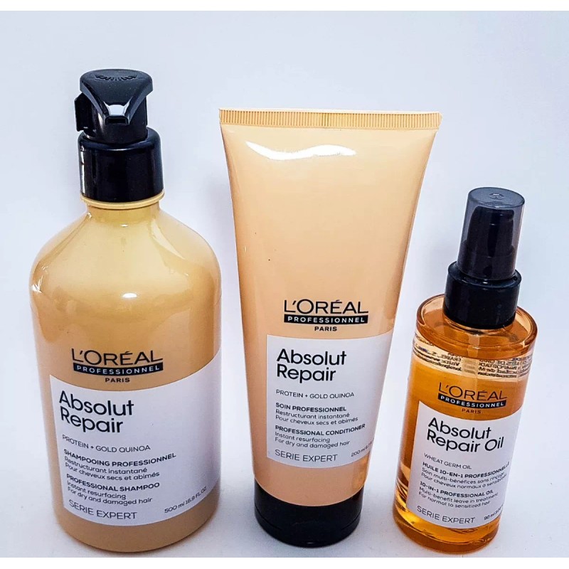Loreal Absolut Gold Repair Shampo + Acondicionador + Aceite
