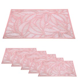 Alpha Depot Placemats, Set of 6, 45 x 30 cm Placemats, Table Mat, Leaf Pattern (Pink)