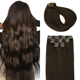 SURNEL Clip-In Hair Extensions Double Weft 45 cm 18 Inches Colour #2 Darkest Brown Clip-In Human Hair 6 Pieces 120 g Human Hair Extensions Straight Clip in Hair (#2-18 Inch)