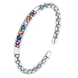 NicoWerk SRI1108 Women's 925 Silver Ring - Filigree Narrow Silver Ring with Colourful Stone, Vintage Structure, Adjustable and Shiny