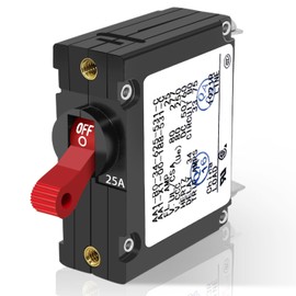 A-Series 25A Boat Circuit Breaker Magnetic with Red Toggle AC/DC Single Pole - 25 Amp Protects Low Power Devices for Marine Yachts, Motorhomes, Campers and Caravans