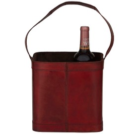 Deco 79 Leather 4 Bottle Wine Holder with Carrying Handle, 9" x 9" x 9", Red