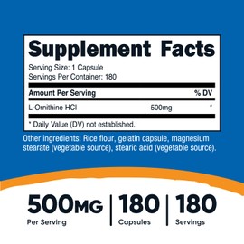Nutricost L-Ornithine 500mg, 180 Capsules - Non-GMO and Gluten Free