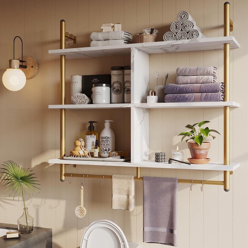 Bestier Kitchen Shelves Wall Mounted Floating Pipe Shelving 3 Tier