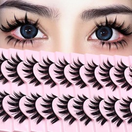 12mm Manga Natural Look False Eyelashes, Easy to Apply Doll Makeup 10 Pairs (01)