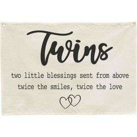 Twin Room Sign-Nursery Wall Decor-Rectangle Banner Flag Wall Decor Gifts for Baby Kids Newborn Nephew Bedroom Baby Room Door Sign Decoration-Christmas Gift-Twins Two Little Blessings-28.5"L×20"W