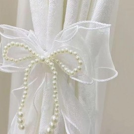 Alzapaños para cortina de lazo, 2 lazos de cortina de mariposa con perlas, correas de cortina de lazo de perla, lazos de cortina para decoración del hogar, cuerda de encuadernación de cortinas