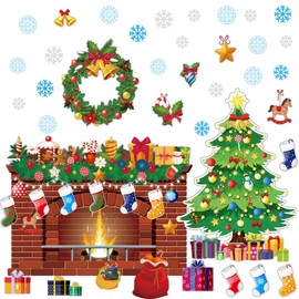 Christmas Bulletin Board Xmas Classroom Decoration Christmas Tree Cutouts Fireplace Poster Wreath Garland Bulletin Board Winter Holiday Wall Decals Decoration for Merry Christmas Decor