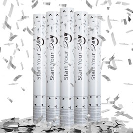 confetti Cannons, 15 Inch+Longer Confetti Shooters Party Poppers, WORKKEEP Silver Confetti Popper Air Powered for Birthday Wedding Celebration Photo Shoot New Year's Eve confetti Gun