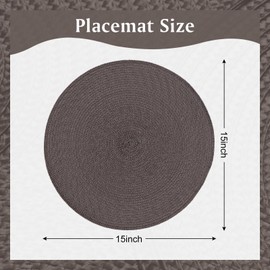 Brown Placemats Set of 4 Round Braided Placemats Plastic Woven Place Mat Heat Resistant Non-Slip Tablemats for Kitchen Dining Tables,15 Inches