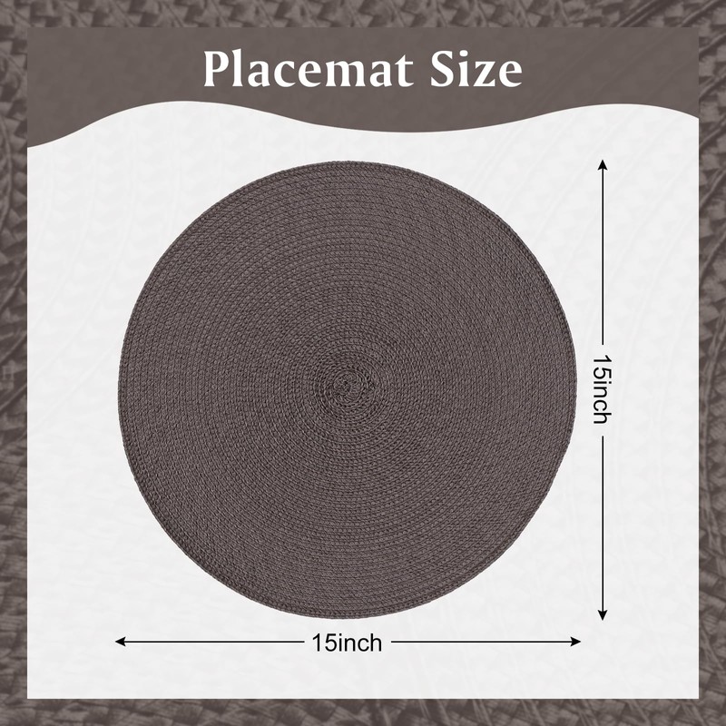 Brown Placemats Set of 4 Round Braided Placemats Plastic Woven