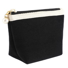 Teircno Preppy Corduroy Period Bag for School Teen Girls, Cute Sanitary Napkin Storage Bag Portable Period Pouch with Pearl Zipper, Sanitary Pads Bag Tampons Holder for Purse, First Period (Black)