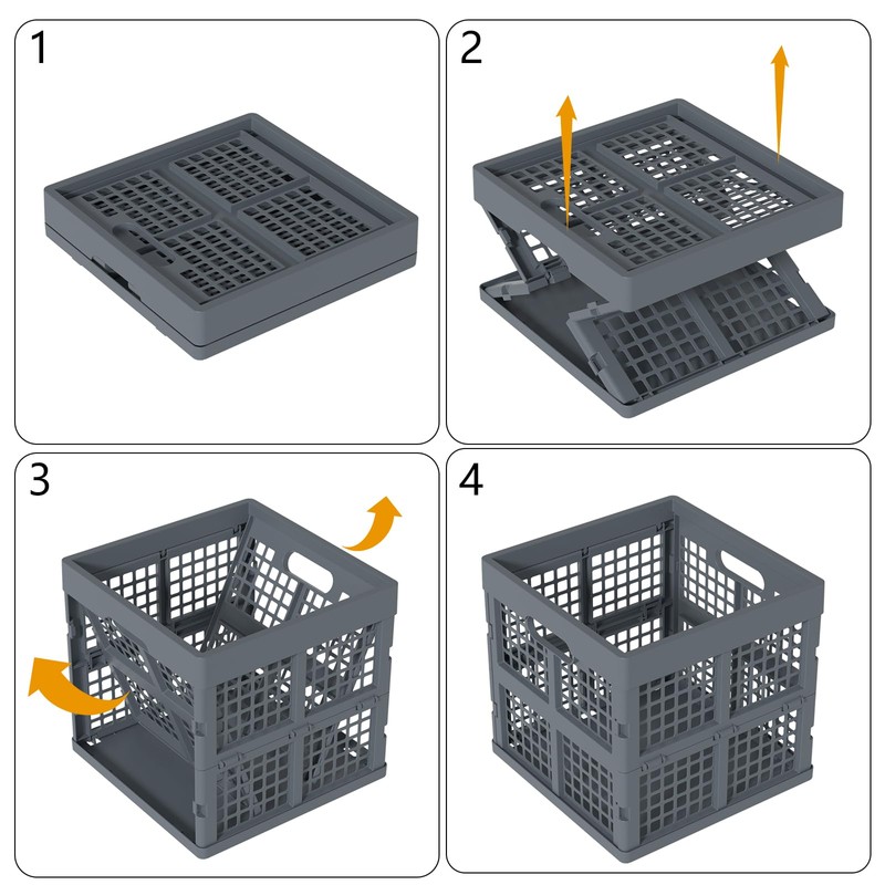 Udotry 18 L Gray Plastic Collapsible Crates, Stackable Plastic Milk