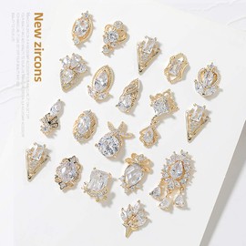 Nail Zircon Jewelry Nail Metal Luxury White Zircon Rhinestone for Nail Glitter Nail Crystal Gemstone Jewelry Nail Diamond Rhinestone Charm for Girl Woman DIY Nail Decoration