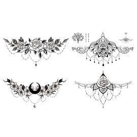4 Sheets Breast Tattoo, Underboob, Anlers, Roses Flowers - Rosie4
