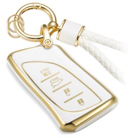 CTRINEWS for Lexus Key Fob Cover with Metal Braided Rope Keychain, Upgraded Soft Case for Lexus ES LC LS (2018-2022), GX UX (2019-2022), NX/RC (2022) (4 buttons) Fob Shell (Gold, B1)