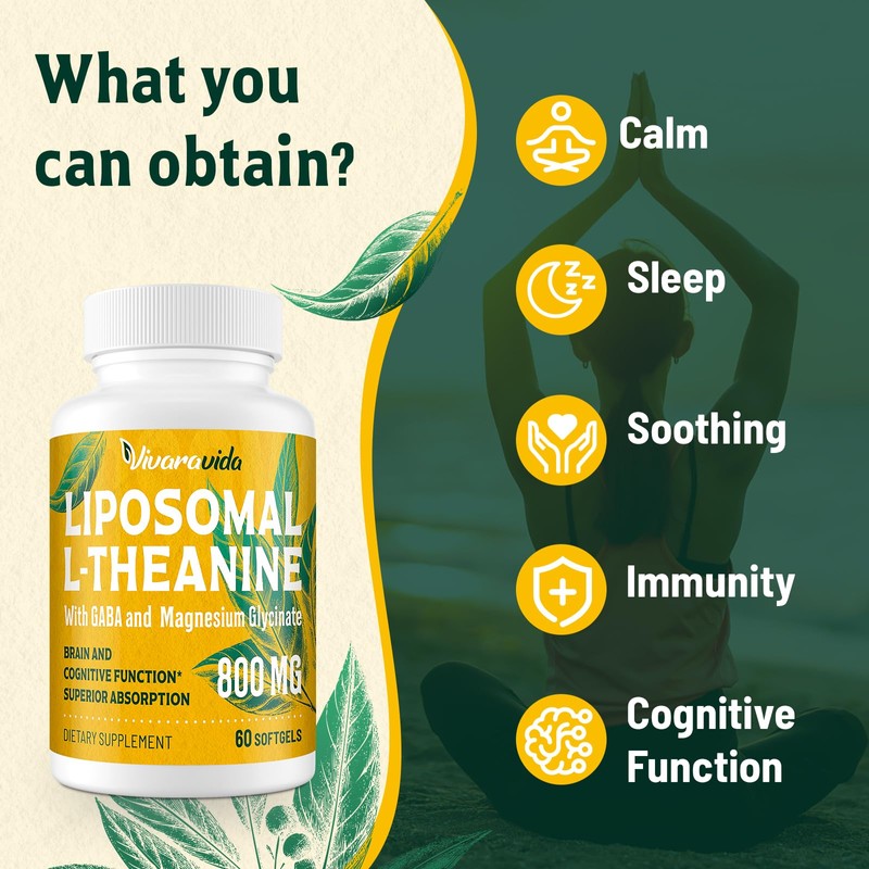 Vivaravida L-Theanine 800mg Supplement with GABA and Magnesium Glycinate -
