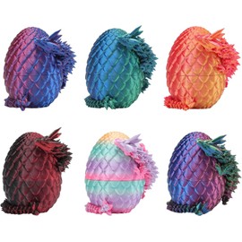 6 Pack 3D Printed Dragon Eggs with Dragon Inside Easter Basket Stuffers, Mini Mystery Crystal Dragon Easter Toys, Home Desk Decor Surprise Gift 3D Printed Animals Fidget Toys.