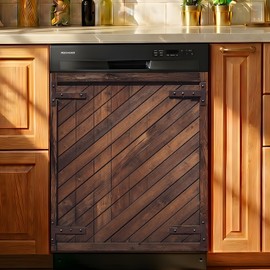 Dishwasher Magnet Cover Brown Wood Look, Waterproof Magnetic Dishwasher Cover for The Front Panel, Refrigerator Magnets Decorative Cover Home Decor 23x26 Inch