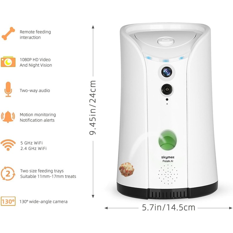 SKYMEE Dog Camera Treat Dispenser,WiFi Full HD Pet Camera with