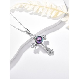 AENEAS Black Pearl Necklace for Women Cultured Freshwater Pearl Cross Pendant Necklace Fine Faith Jewelry Mother's Day Gifts for Mother's Day Christmas Anniversary