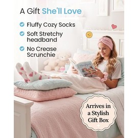 Lily England Cozy Birthday Gift for Girls - Self-Care Birthday Gift Set - Fluffy Socks, Headband & Scrunchie - Thoughtful Present for Teen Girls in Attractive Pink