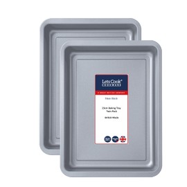 Lets Cook Cookware - 23cm Mini Baking Oven Trays, Twin Pack (Set of 2), Non Stick, Air Fryer Compatible, British Made