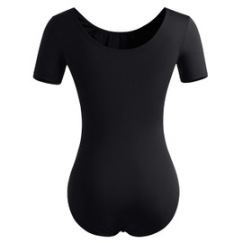 DANSHOW Women Short Sleeve Ballet Leotards for Adult Dance, Black, Large