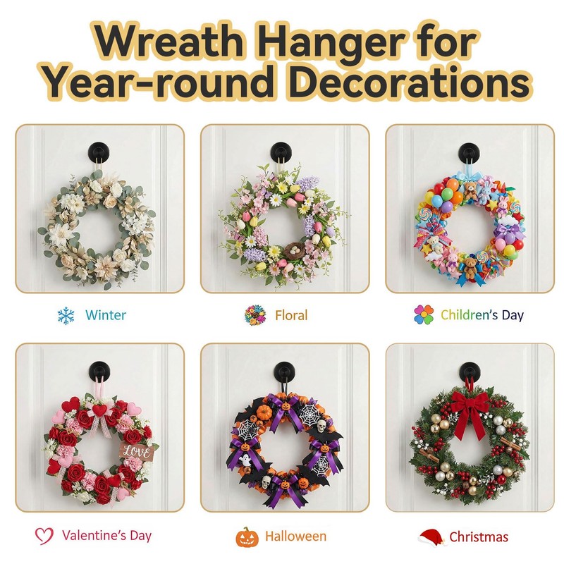 BAIIKO Suction Cup Wreath Hangers for Front Door Glass, Heavy