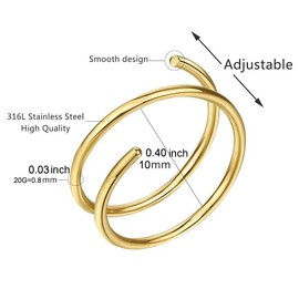 Decentraland Stainless Steel Spiral Nose Ring, Double Hoop Nose Ring, Single Pierced Nose Piercing for Women, Hypoallergenic, Stainless Steel